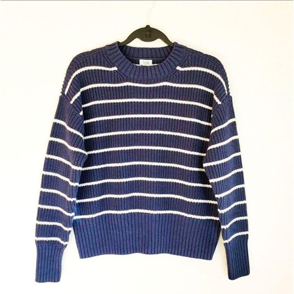 A.N.A. Womens Sweater Blue M  Striped Knit Crew Neck New